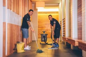 Two CMOS cleaners cleaning a site
